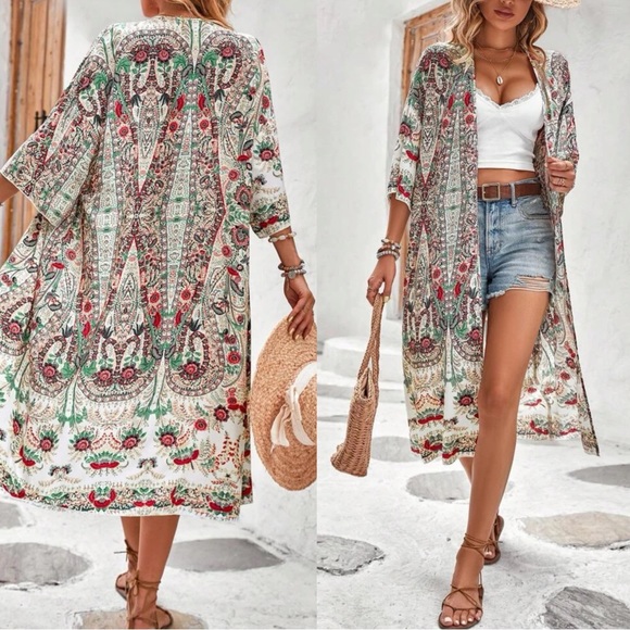 Paisley Print 3/4 sleeve Kimono Cover up - Picture 6 of 7
